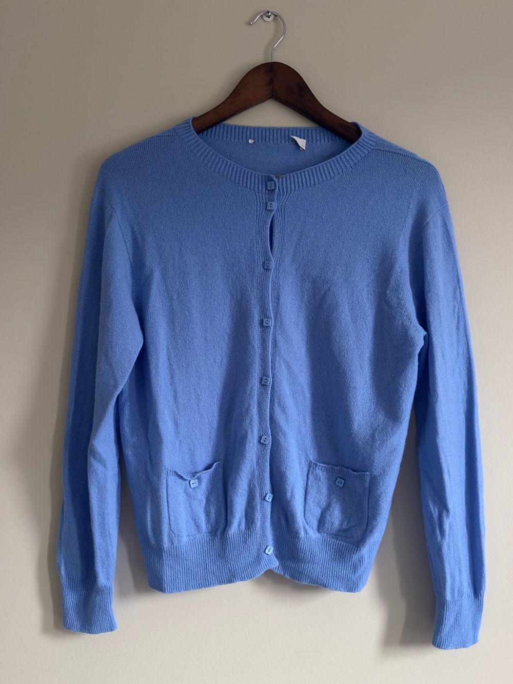 100% Italian Cashmere Knit Twinset Cardigan & Tee in Sky Blue